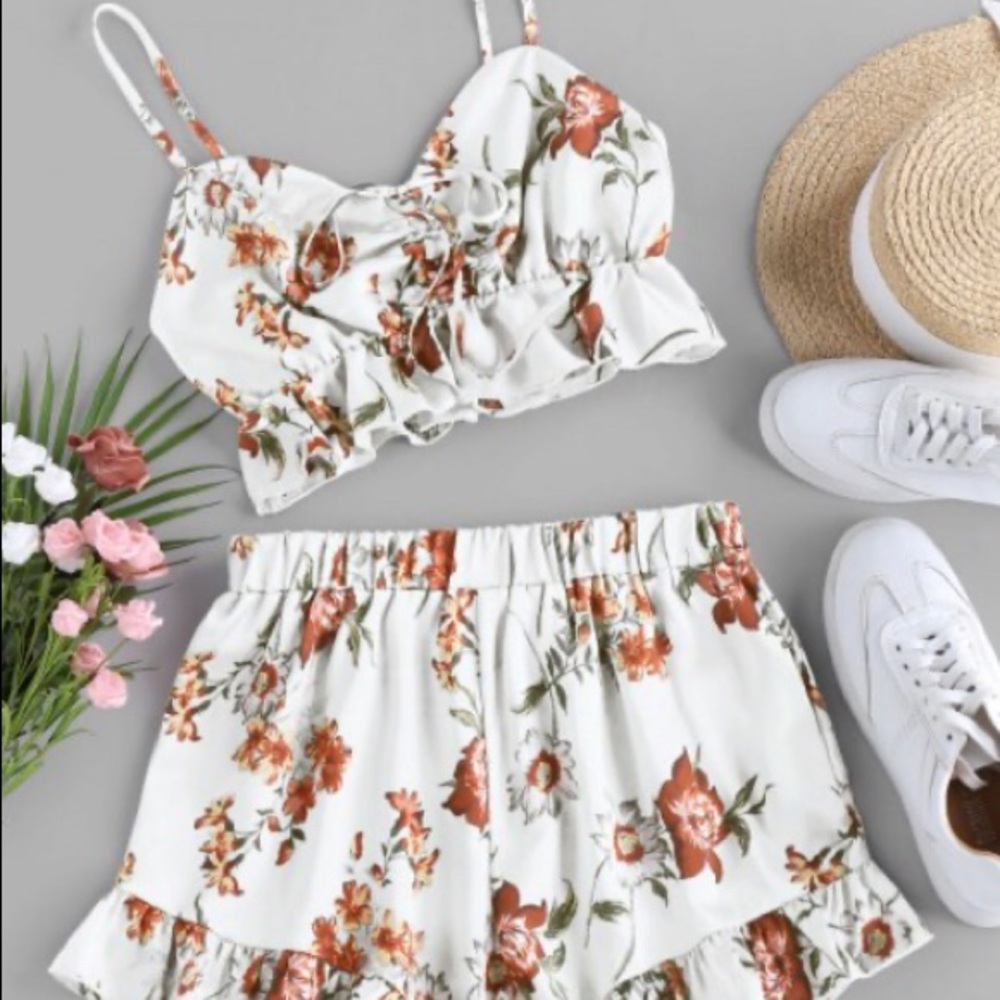 Zaful White floral print two-piece set